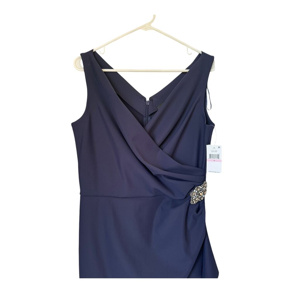 Alex Evenings Navy Ruched Embellished Sheath Cocktail Dress 10 NWT - Picture 8 of 14